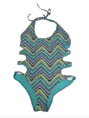 aerie Teal One-Piece Swimwear with Navy & Lime Accents Size L Large NWT